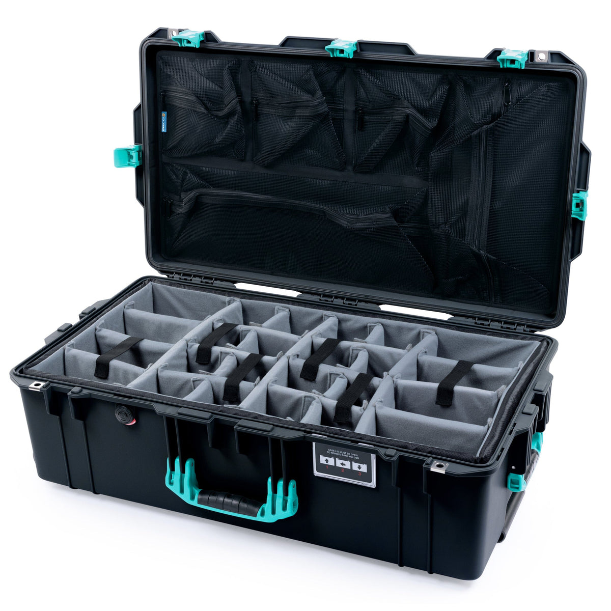 Pelican 1615 Air Case - Black &amp; Teal Padded Microfiber Dividers / Mesh Lid Organizer ColorCase 016150-0170-110-591