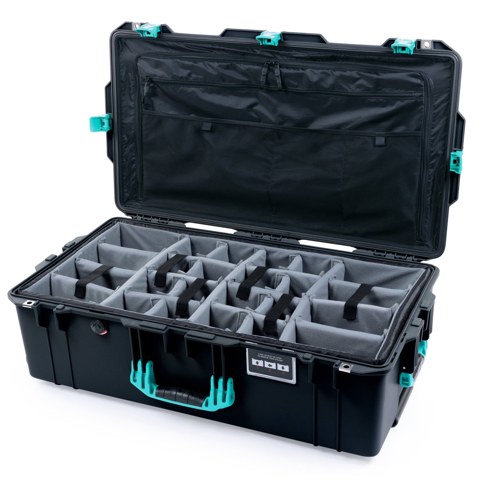 Pelican 1615 Air Case - Black & Teal Padded Microfiber Dividers / TRVL Lid Organizer ColorCase 016150-0370-110-591