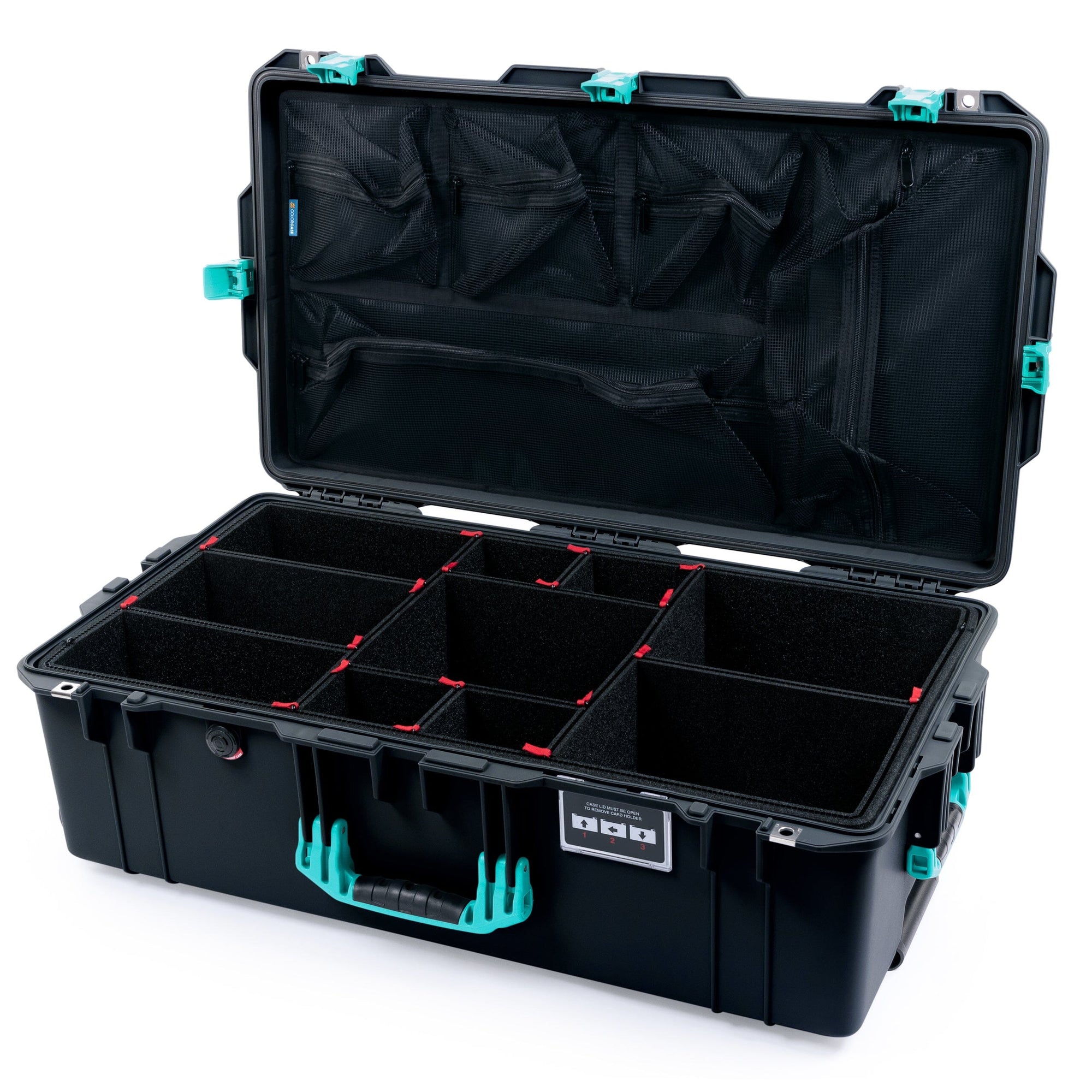 Pelican 1615 Air Case - Black & Teal TrekPak Divider System / Mesh Lid Organizer ColorCase 016150-0120-110-591