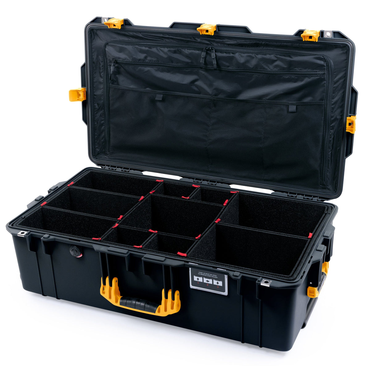 Pelican 1615 Air Case - Black &amp; Yellow Trolley TrekPak Divider System / TRVL Lid Organizer ColorCase 016150-0320-110-241-240