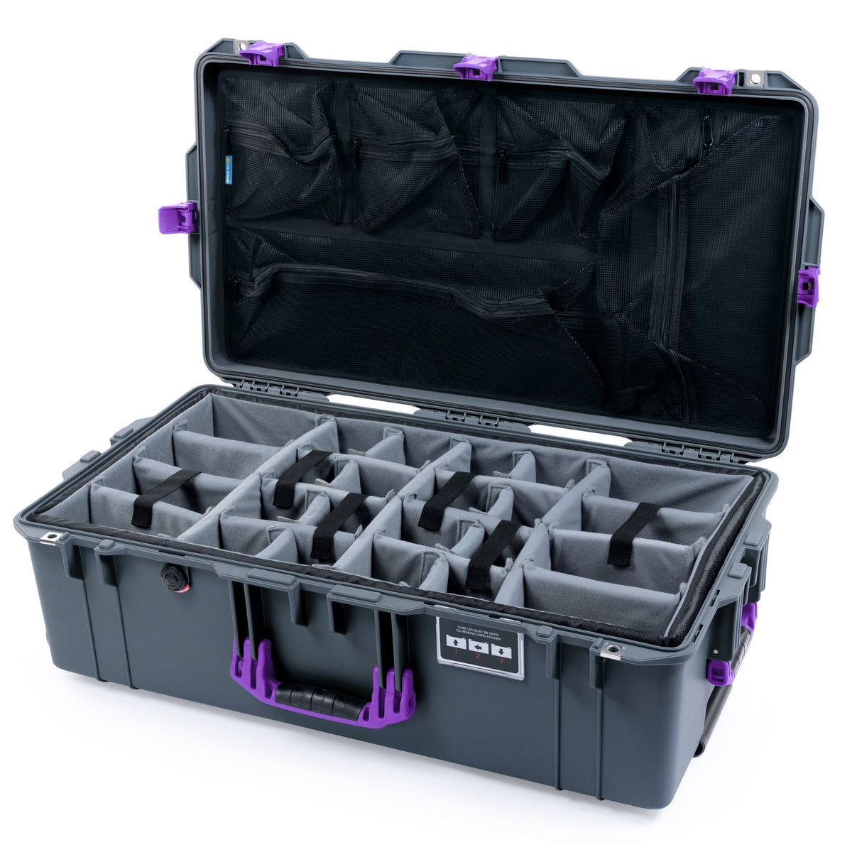 Pelican 1615 Air Case - Charcoal &amp; Purple - Padded Microfiber Dividers / Mesh Lid Organizer