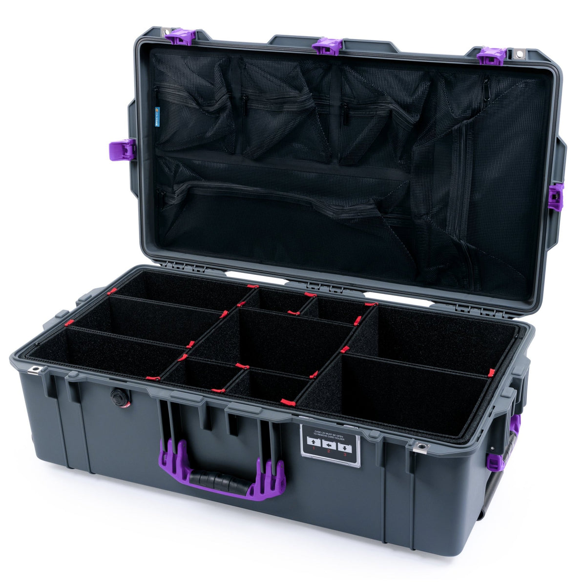 Pelican 1615 Air Case - Charcoal &amp; Purple - TrekPak Divider System / Mesh Lid Organizer