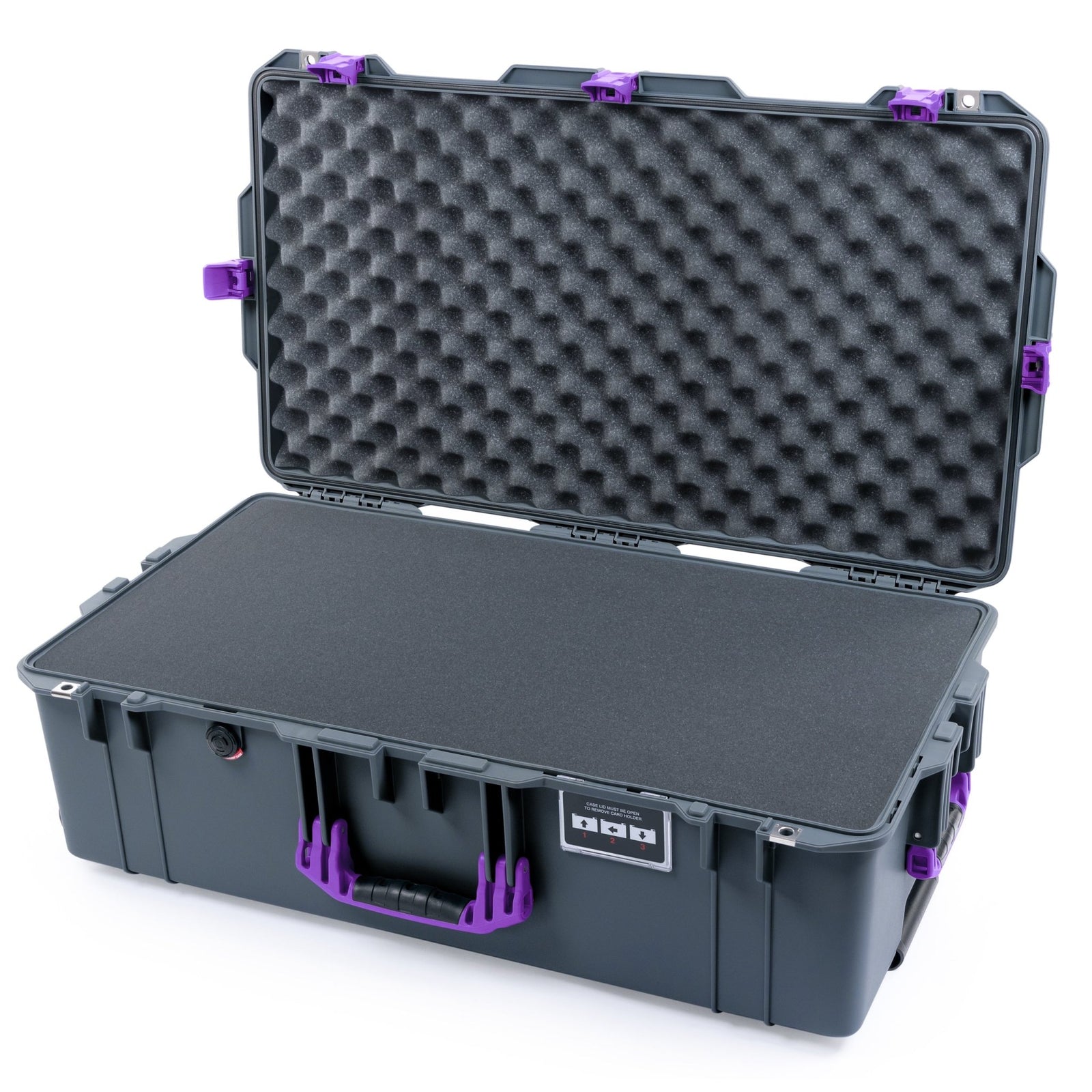 Pelican 1615 Air Case - Charcoal & Purple Trolley - Pick & Pluck Foam / Convoluted Lid Foam