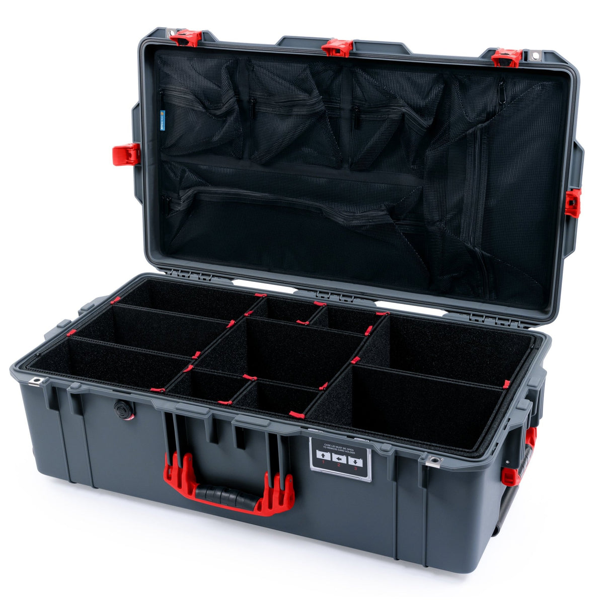 Pelican 1615 Air Case - Charcoal &amp; Red TSA Latches - TrekPak Divider System / Mesh Lid Organizer