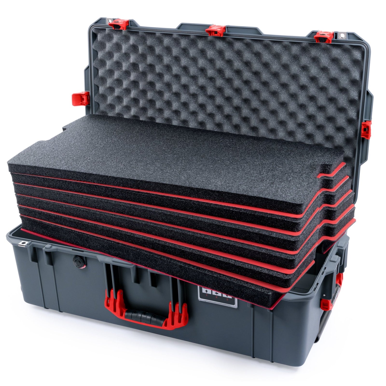 Pelican 1615 Air Case - Charcoal & Red TSA Latches + Trolley - DIY Tool Foam Kit / Convoluted Lid Foam