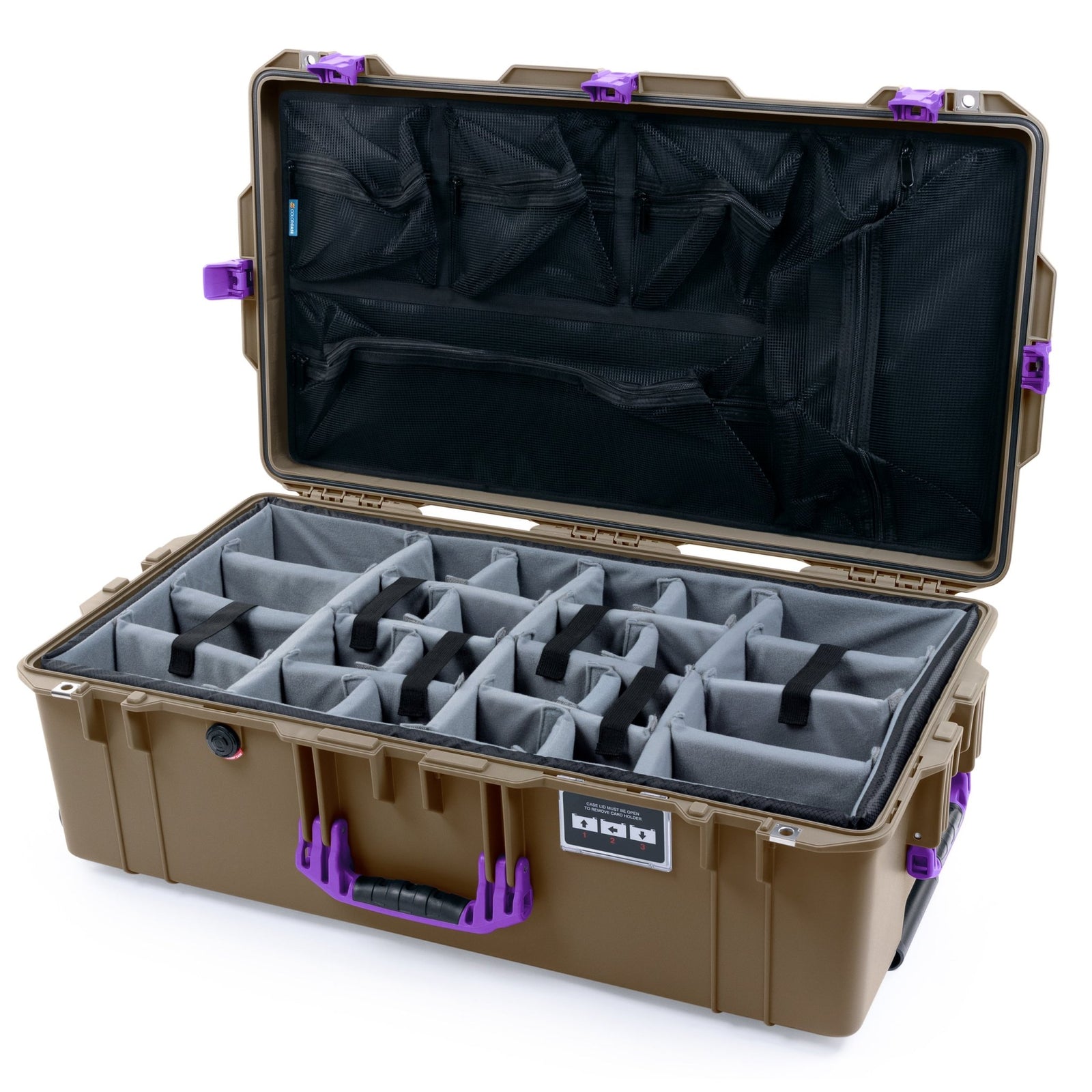Pelican 1615 Air Case - Dark Desert Dirt & Purple Trolley - Padded Microfiber Dividers / Mesh Lid Organizer