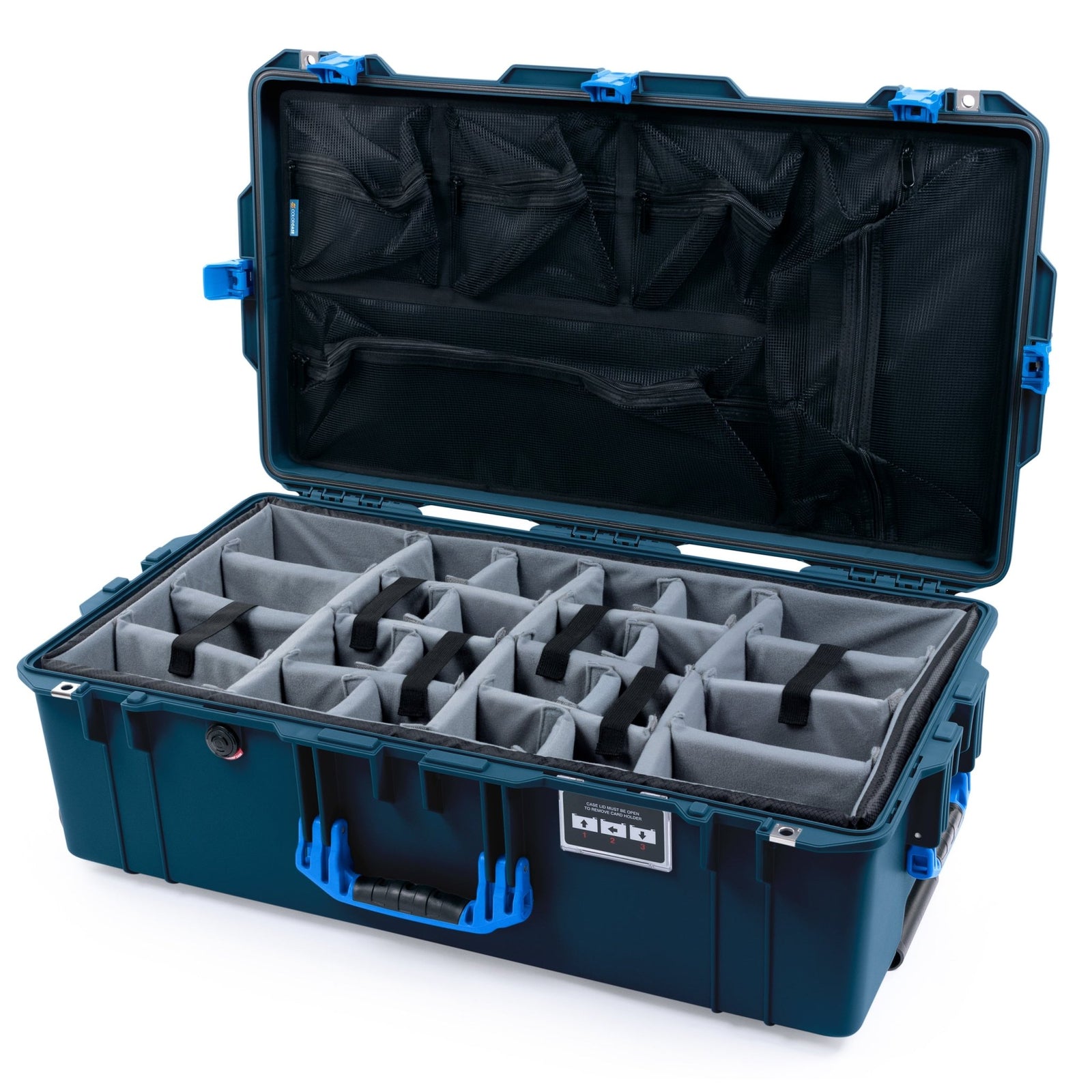 Pelican 1615 Air Case - Deep Pacific & Blue Trolley - Padded Microfiber Dividers / Mesh Lid Organizer
