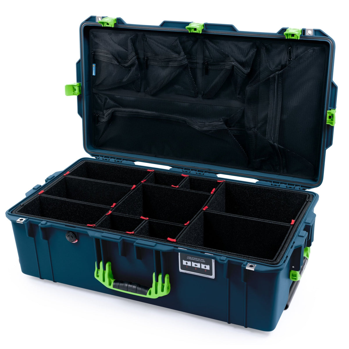 Pelican 1615 Air Case - Deep Pacific & Lime Green - TrekPak Divider System / Mesh Lid Organizer