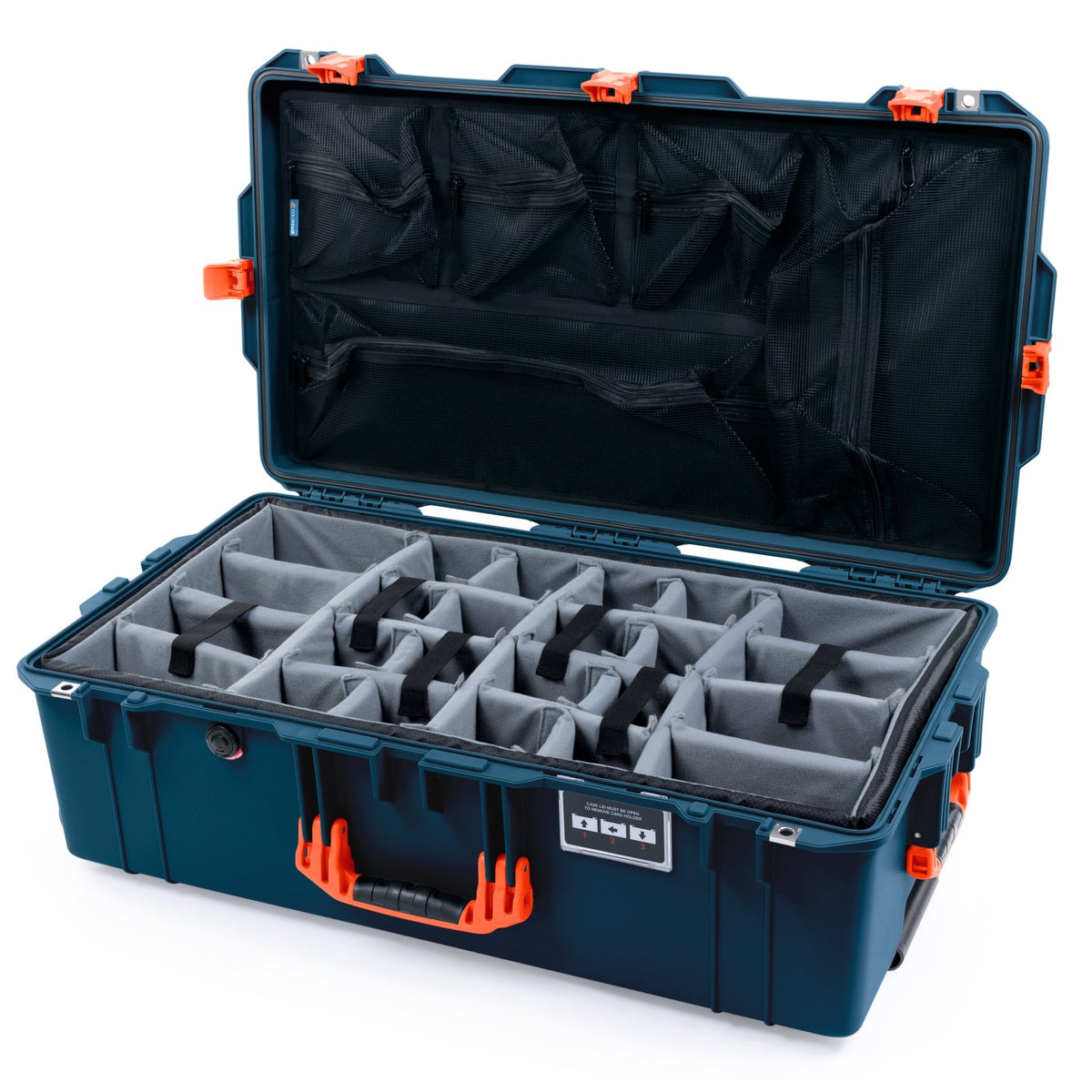 Pelican 1615 Air Case - Deep Pacific & Orange Trolley - Padded Microfiber Dividers / Mesh Lid Organizer