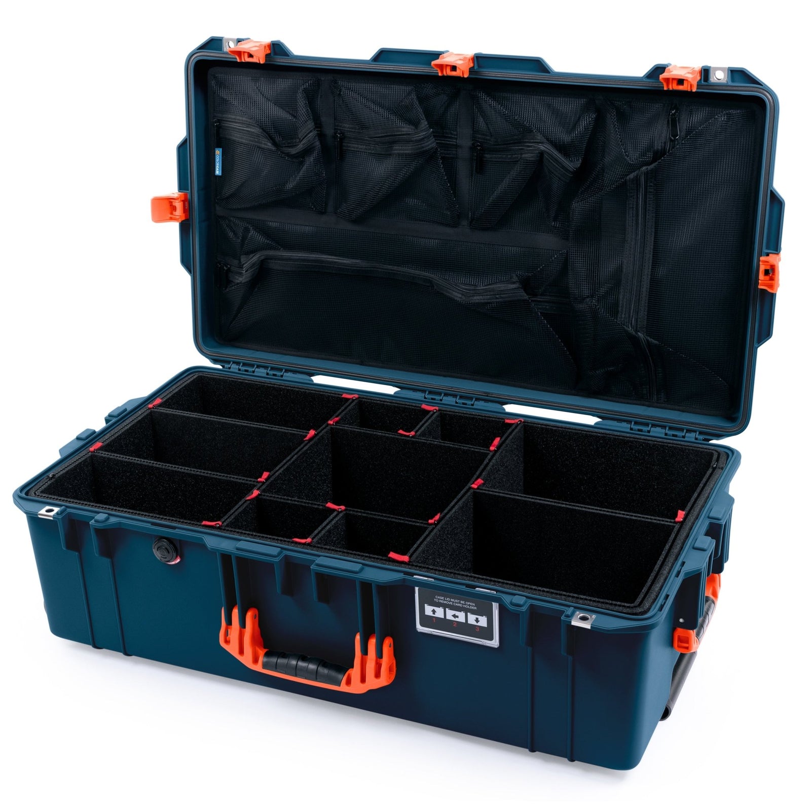 Pelican 1615 Air Case - Deep Pacific & Orange Trolley - TrekPak Divider System / Mesh Lid Organizer