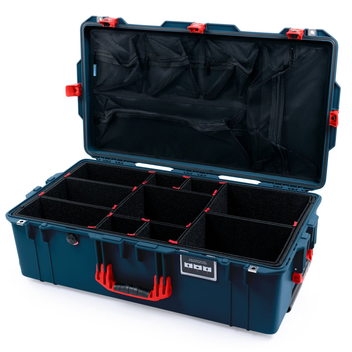 Pelican 1615 Air Case - Deep Pacific & Red TSA Latches - TrekPak Divider System / Mesh Lid Organizer