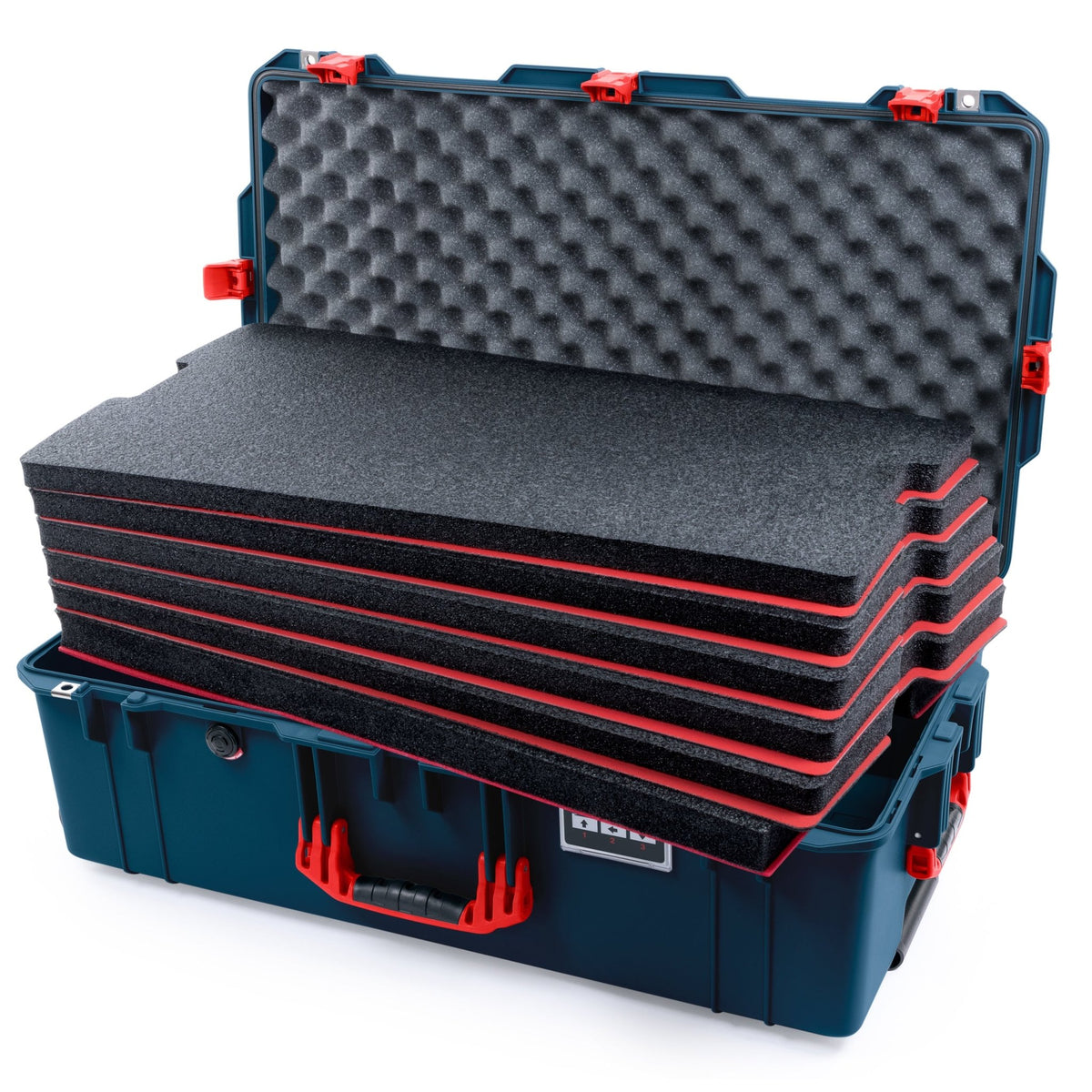 Pelican 1615 Air Case - Deep Pacific & Red Trolley - DIY Tool Foam Kit / Convoluted Lid Foam