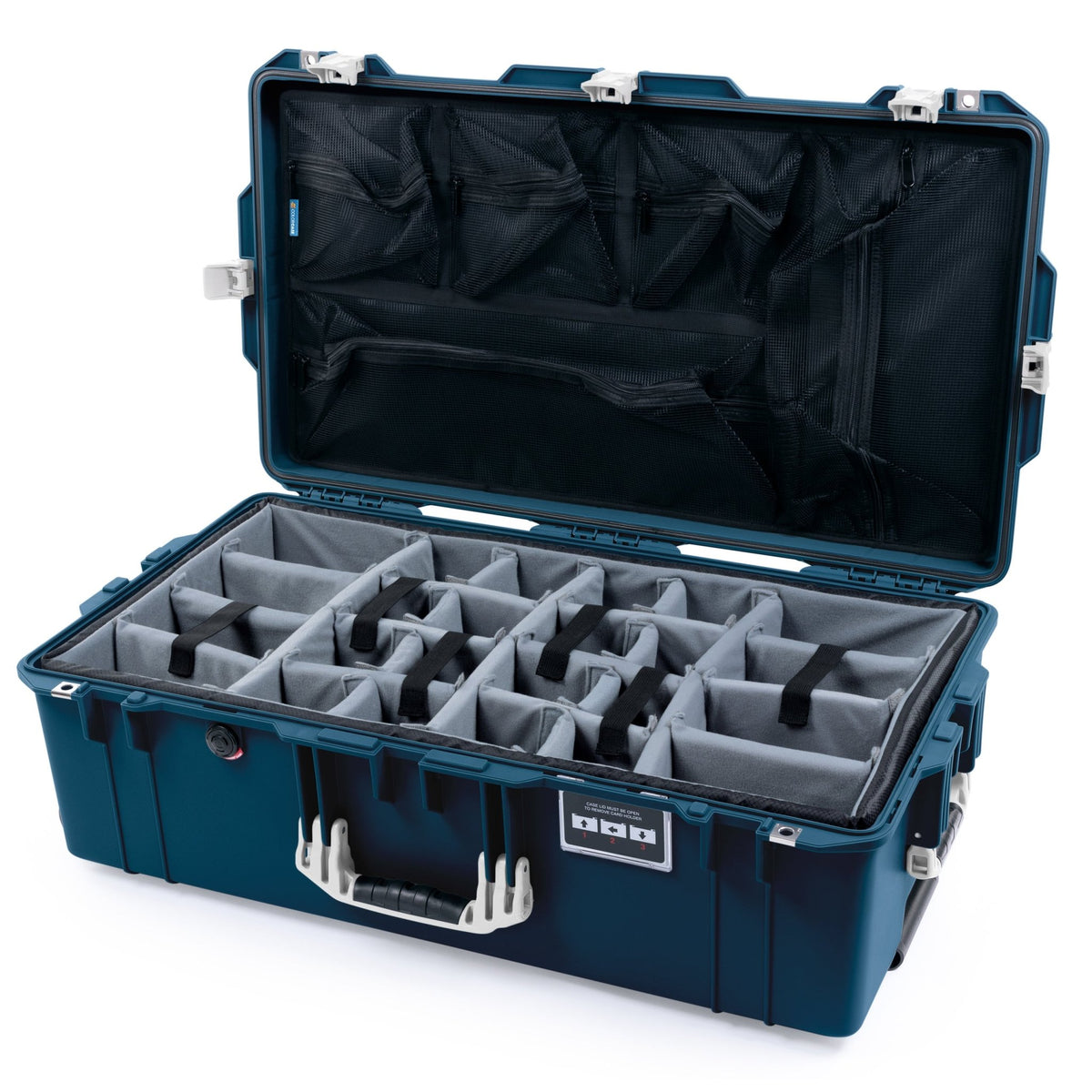 Pelican 1615 Air Case - Deep Pacific & White Trolley - Padded Microfiber Dividers / Mesh Lid Organizer