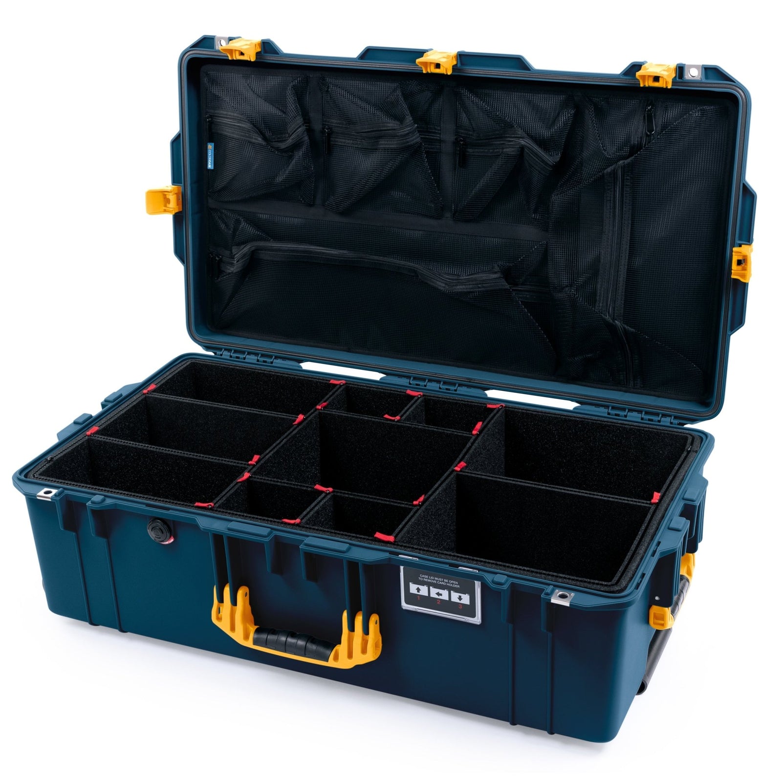 Pelican 1615 Air Case - Deep Pacific & Yellow - TrekPak Divider System / Mesh Lid Organizer