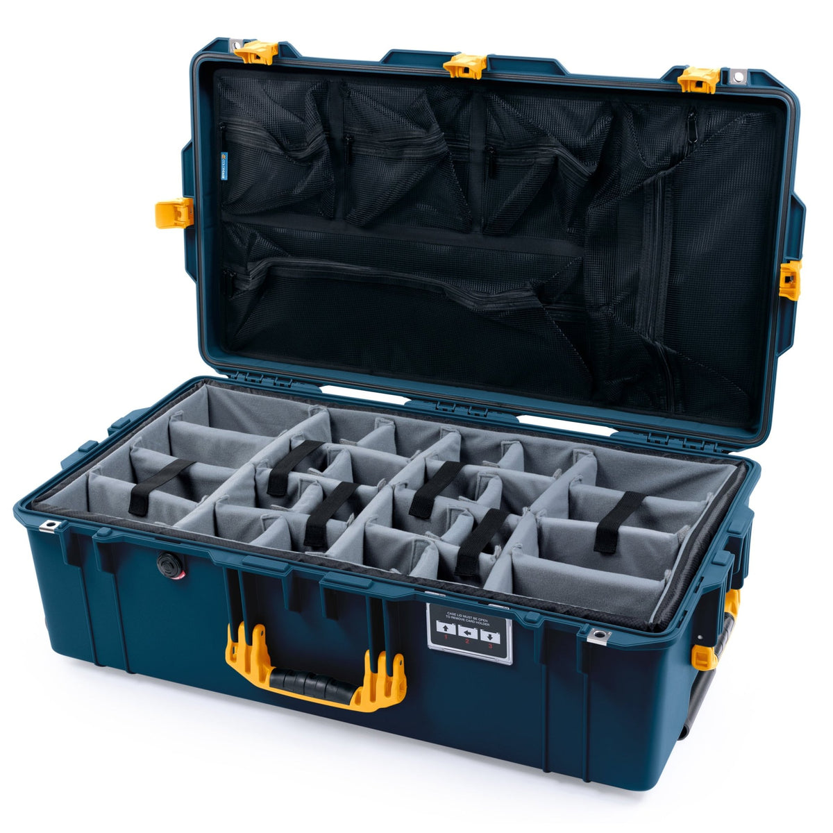 Pelican 1615 Air Case - Deep Pacific & Yellow Trolley - Padded Microfiber Dividers / Mesh Lid Organizer
