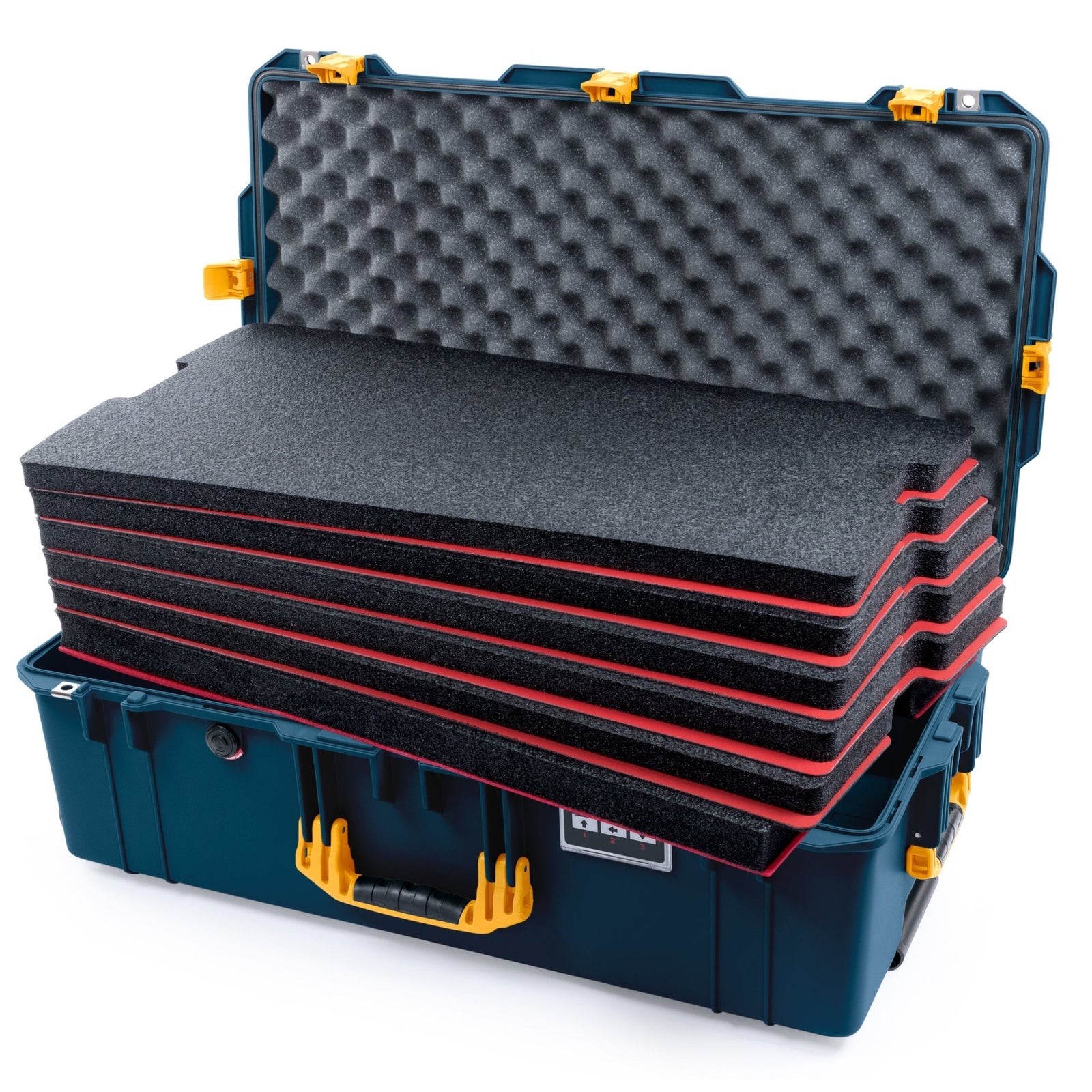 Pelican 1615 Air Case - Deep Pacific & Yellow Trolley - DIY Tool Foam Kit / Convoluted Lid Foam