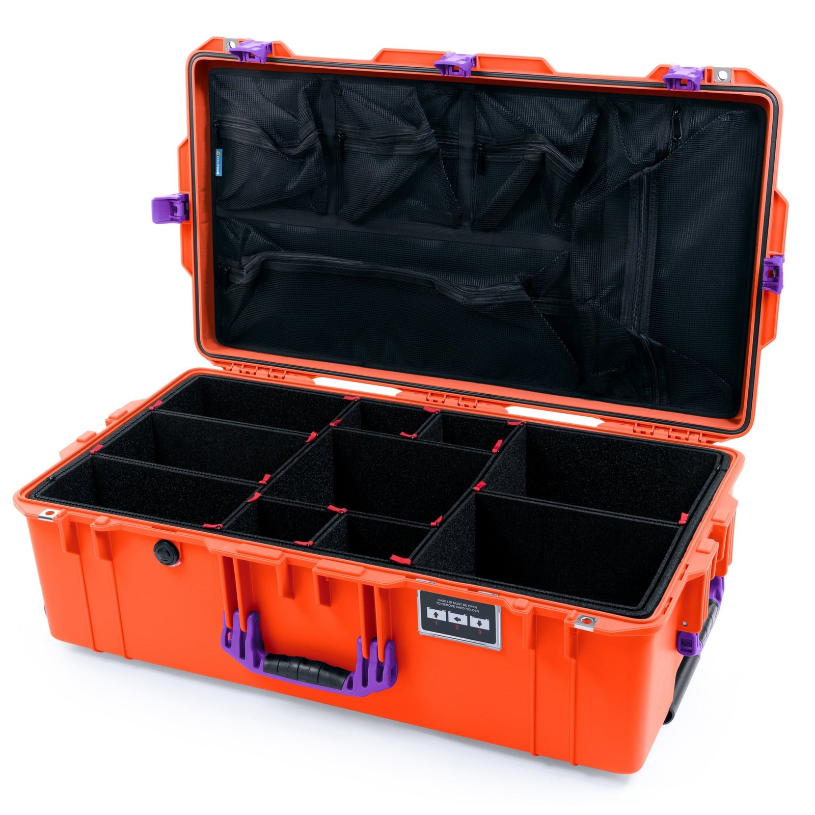 Pelican 1615 Air Case - Orange & Purple - TrekPak Divider System / Mesh Lid Organizer