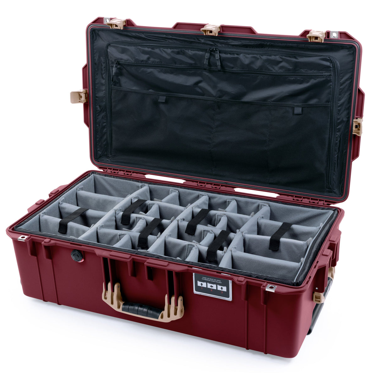 Pelican 1615 Air Case - Oxblood &amp; Desert Tan Padded Microfiber Dividers / TRVL Lid Organizer ColorCase 016150-0370-510-311