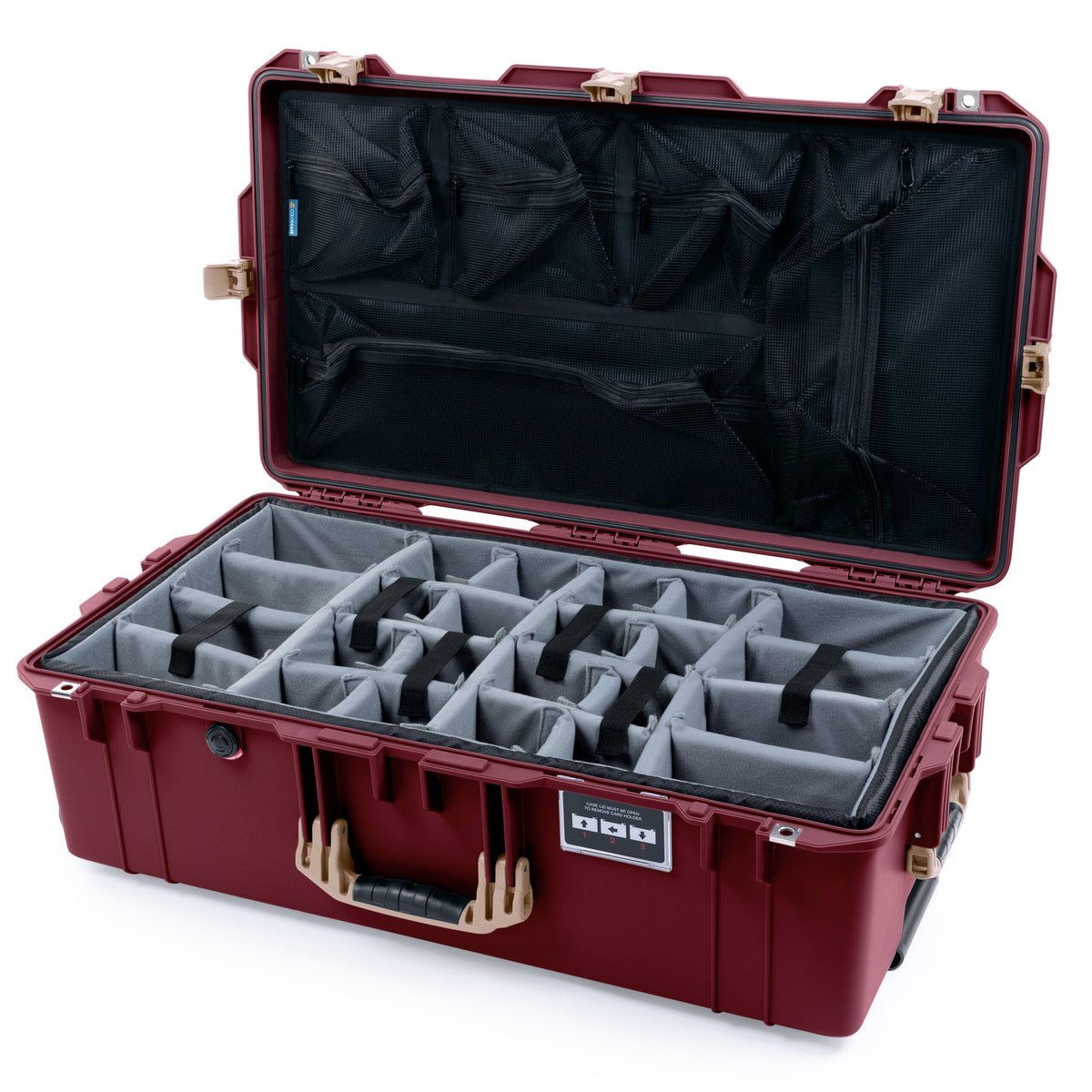 Pelican 1615 Air Case - Oxblood &amp; Desert Tan Trolley Gray Padded Microfiber Dividers with Mesh Lid Organizer ColorCase 016150-0170-510-311-310
