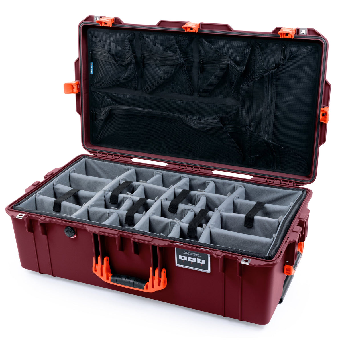 Pelican 1615 Air Case - Oxblood &amp; Orange Trolley Gray Padded Microfiber Dividers with Mesh Lid Organizer ColorCase 016150-0170-510-151-150