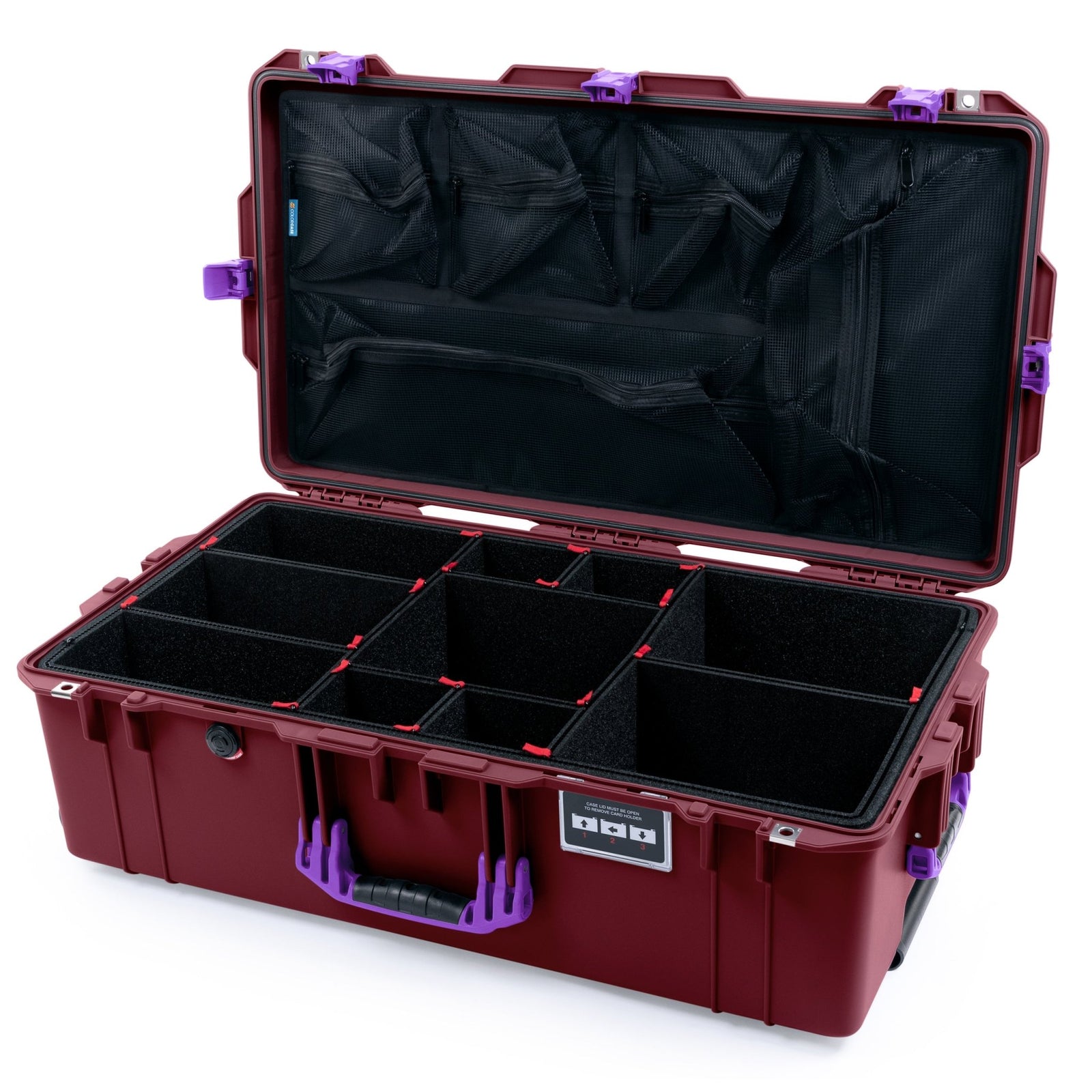 Pelican 1615 Air Case - Oxblood & Purple - TrekPak Divider System / Mesh Lid Organizer
