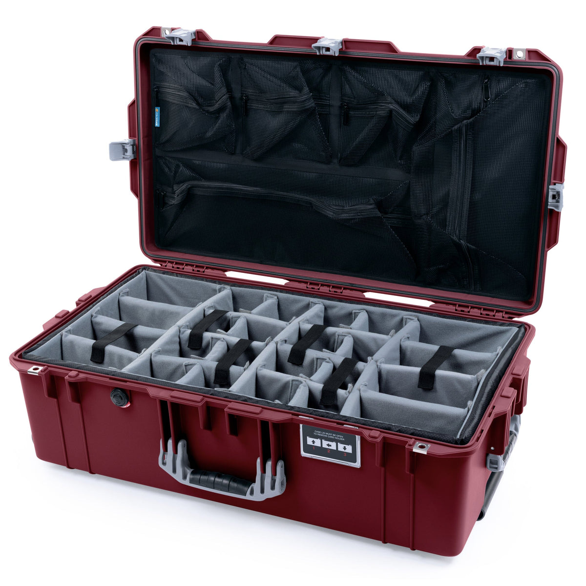 Pelican 1615 Air Case - Oxblood &amp; Silver Gray Padded Microfiber Dividers with Mesh Lid Organizer ColorCase 016150-0170-510-181
