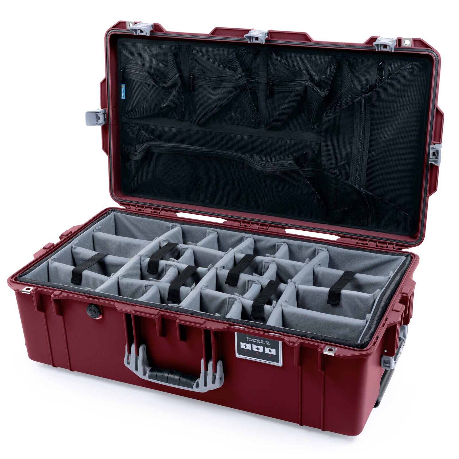 Pelican 1615 Air Case - Oxblood & Silver Gray Padded Microfiber Dividers with Mesh Lid Organizer ColorCase 016150-0170-510-181