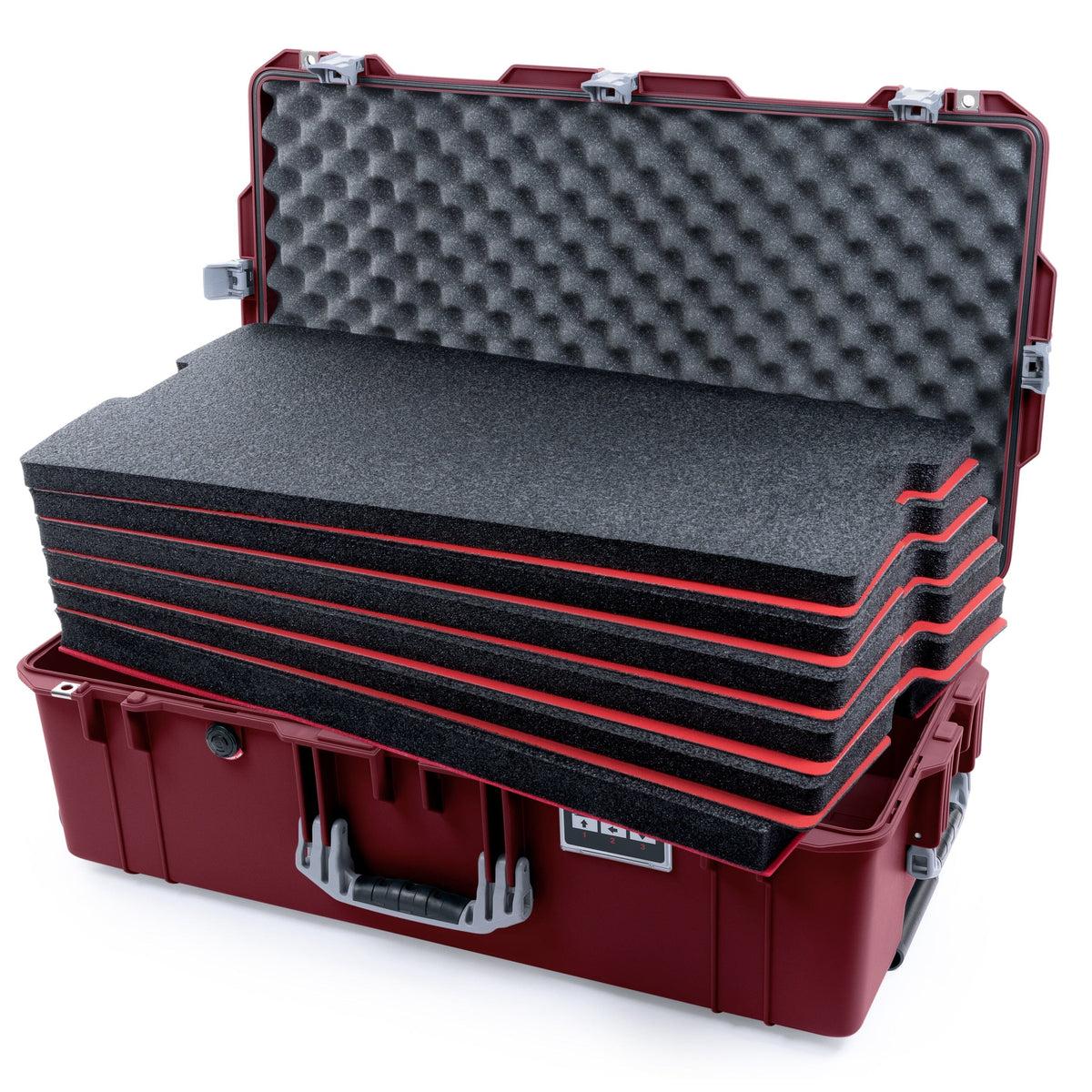 Pelican 1615 Air Case - Oxblood &amp; Silver Custom Tool Kit (6 Foam Inserts with Convoluted Lid Foam) ColorCase 016150-0060-510-181