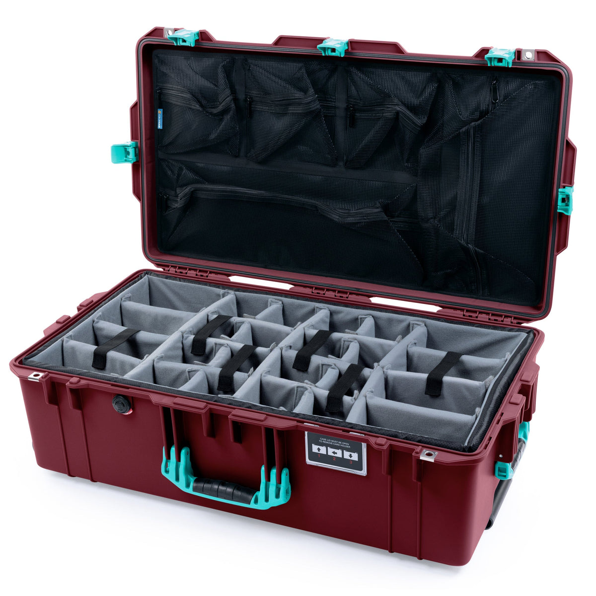 Pelican 1615 Air Case - Oxblood &amp; Teal Trolley Gray Padded Microfiber Dividers with Mesh Lid Organizer ColorCase 016150-0170-510-591-590