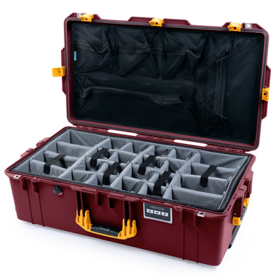 Pelican 1615 Air Case - Oxblood & Yellow Trolley Gray Padded Microfiber Dividers with Mesh Lid Organizer ColorCase 016150-0170-510-241-240