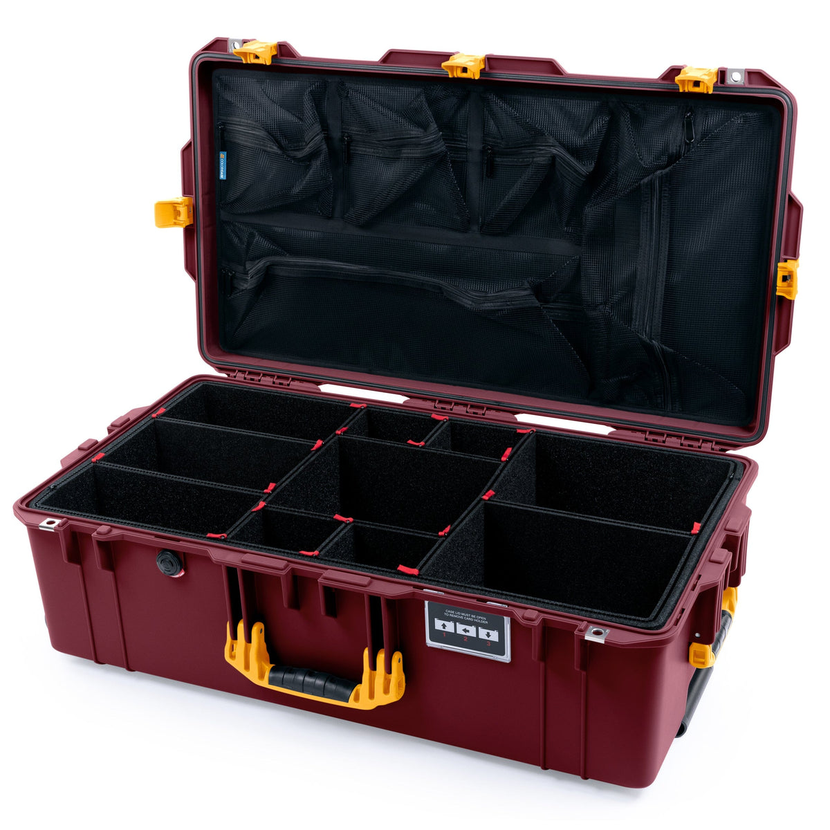 Pelican 1615 Air Case - Oxblood &amp; Yellow Trolley TrekPak Divider System with Mesh Lid Organizer ColorCase 016150-0120-510-241-240
