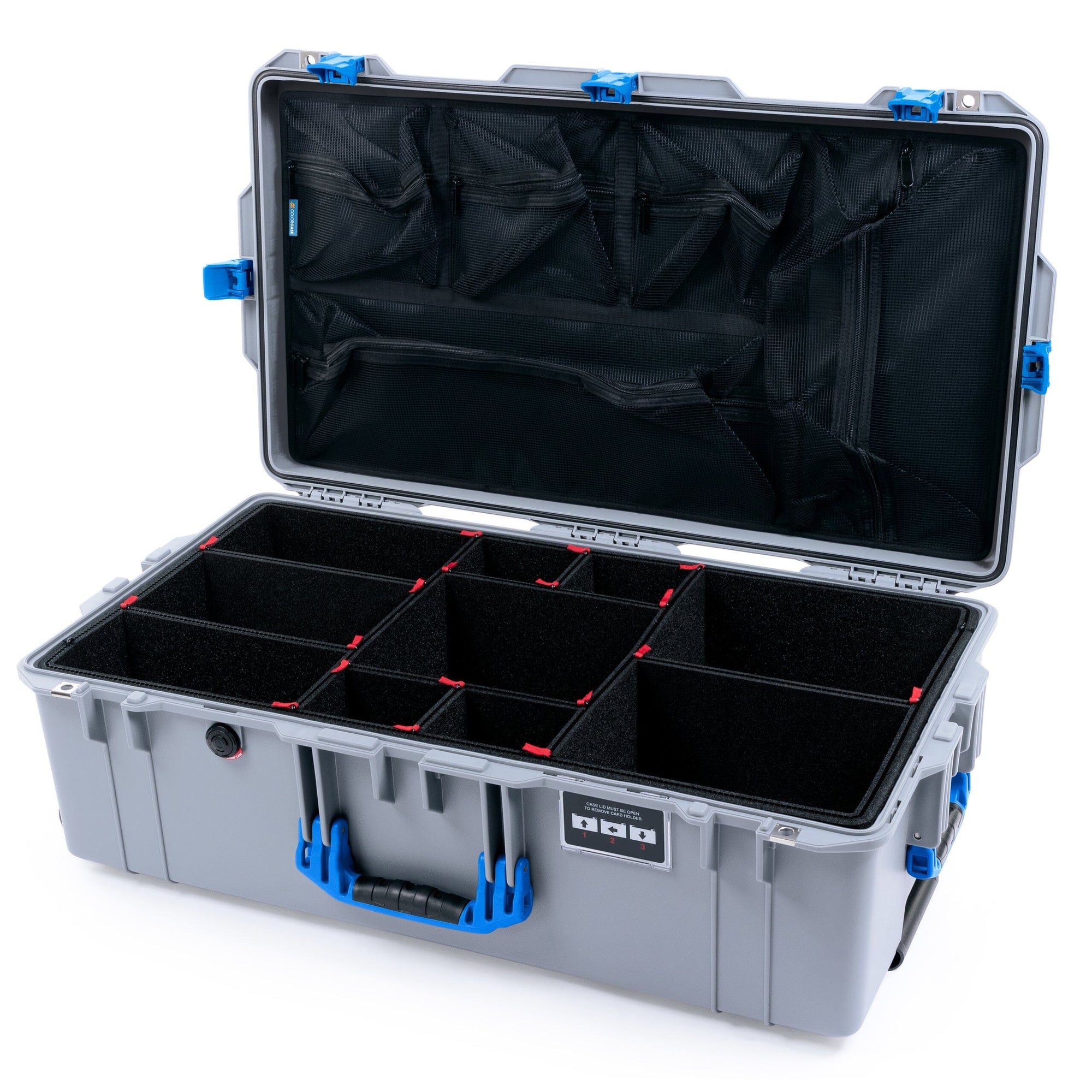 Pelican 1615 Air Case - Silver & Blue TrekPak Divider System / Mesh Lid Organizer ColorCase 016150-0120-180-121