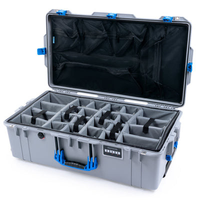 Pelican 1615 Air Case - Silver & Blue Trolley Padded Microfiber Dividers / Mesh Lid Organizer ColorCase 016150-0170-180-121-120