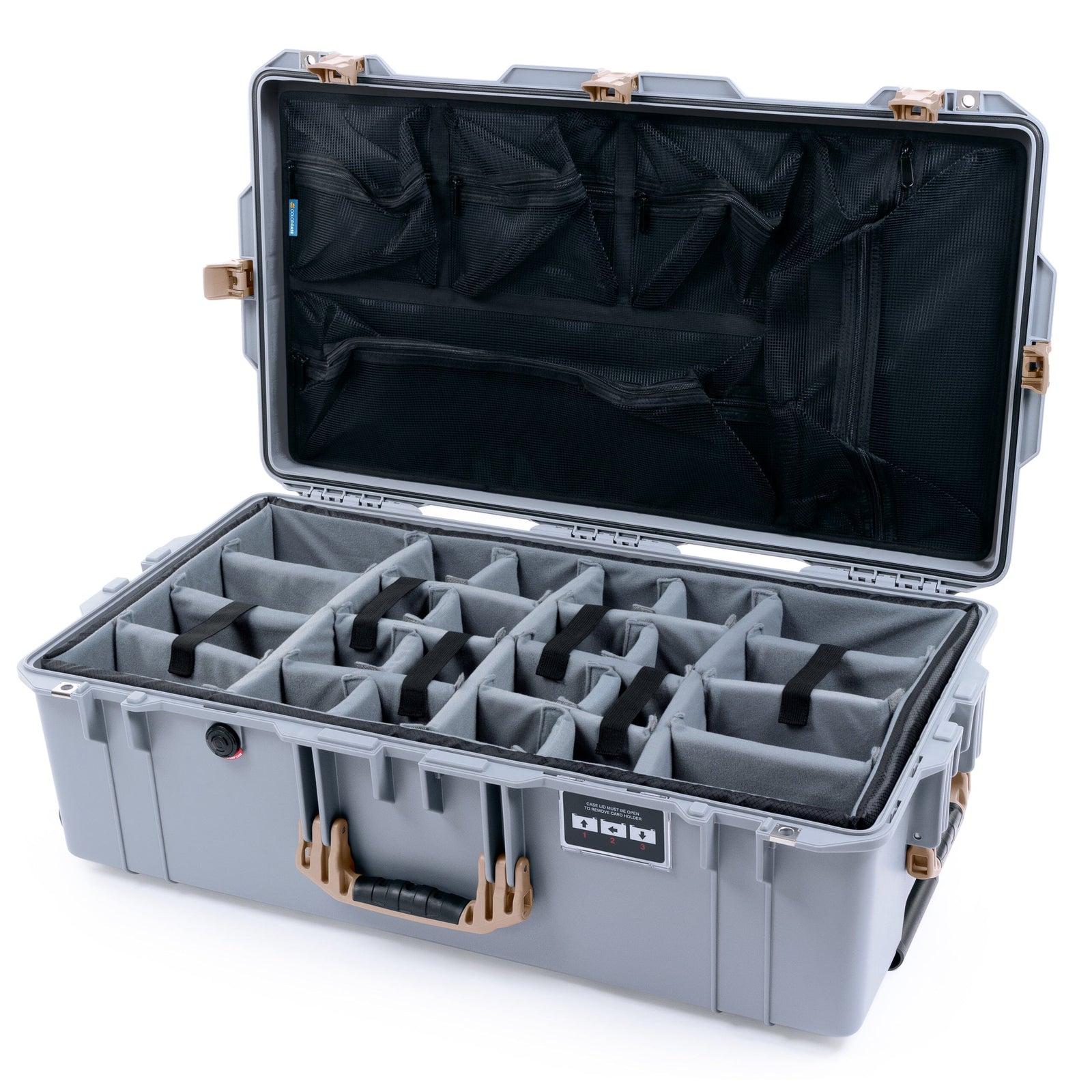 Pelican 1615 Air Case - Silver & Desert Tan Padded Microfiber Dividers / Mesh Lid Organizer ColorCase 016150-0170-180-311