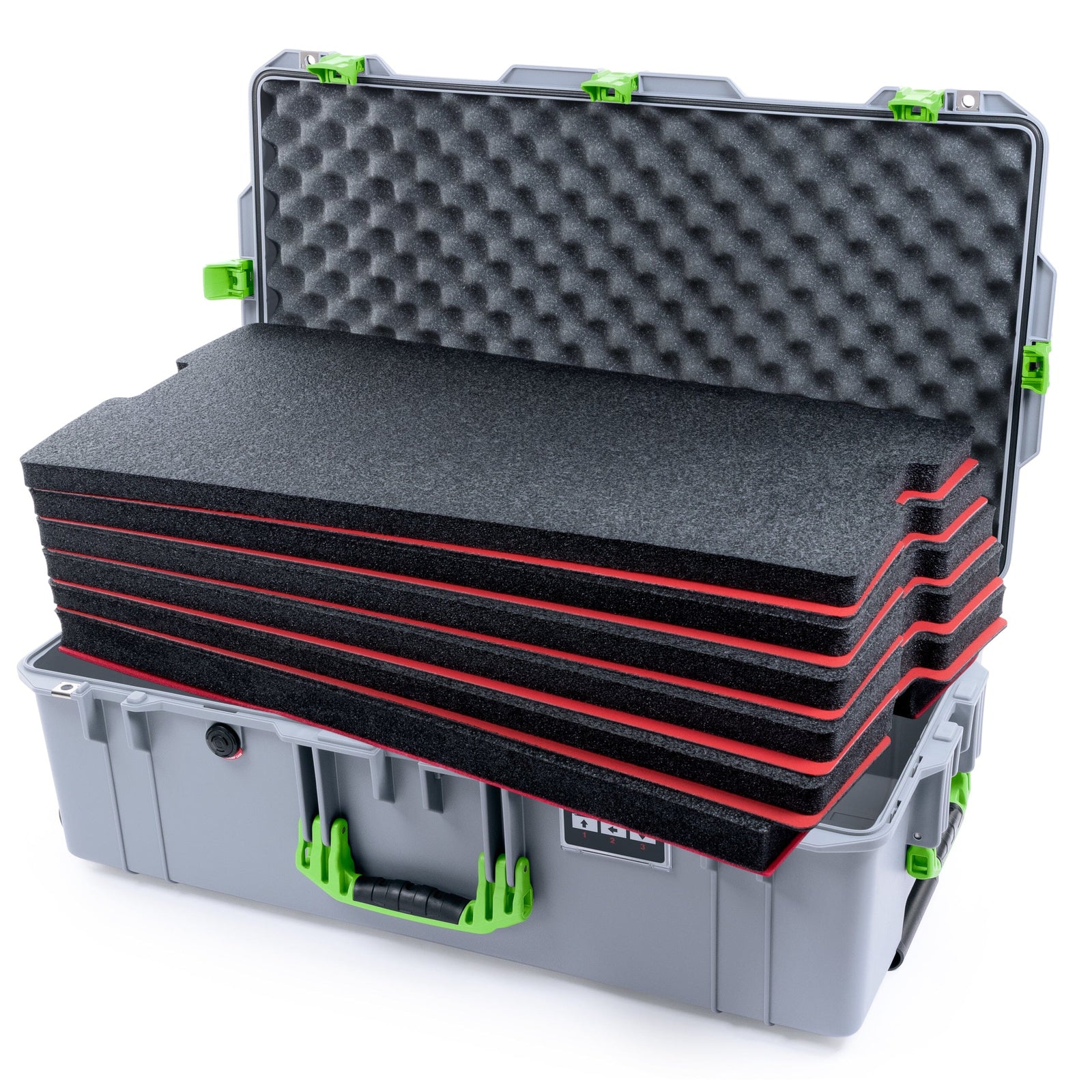 Pelican 1615 Air Case - Silver & Lime Green DIY Tool Foam Kit / Convoluted Lid Foam ColorCase 016150-0060-180-301