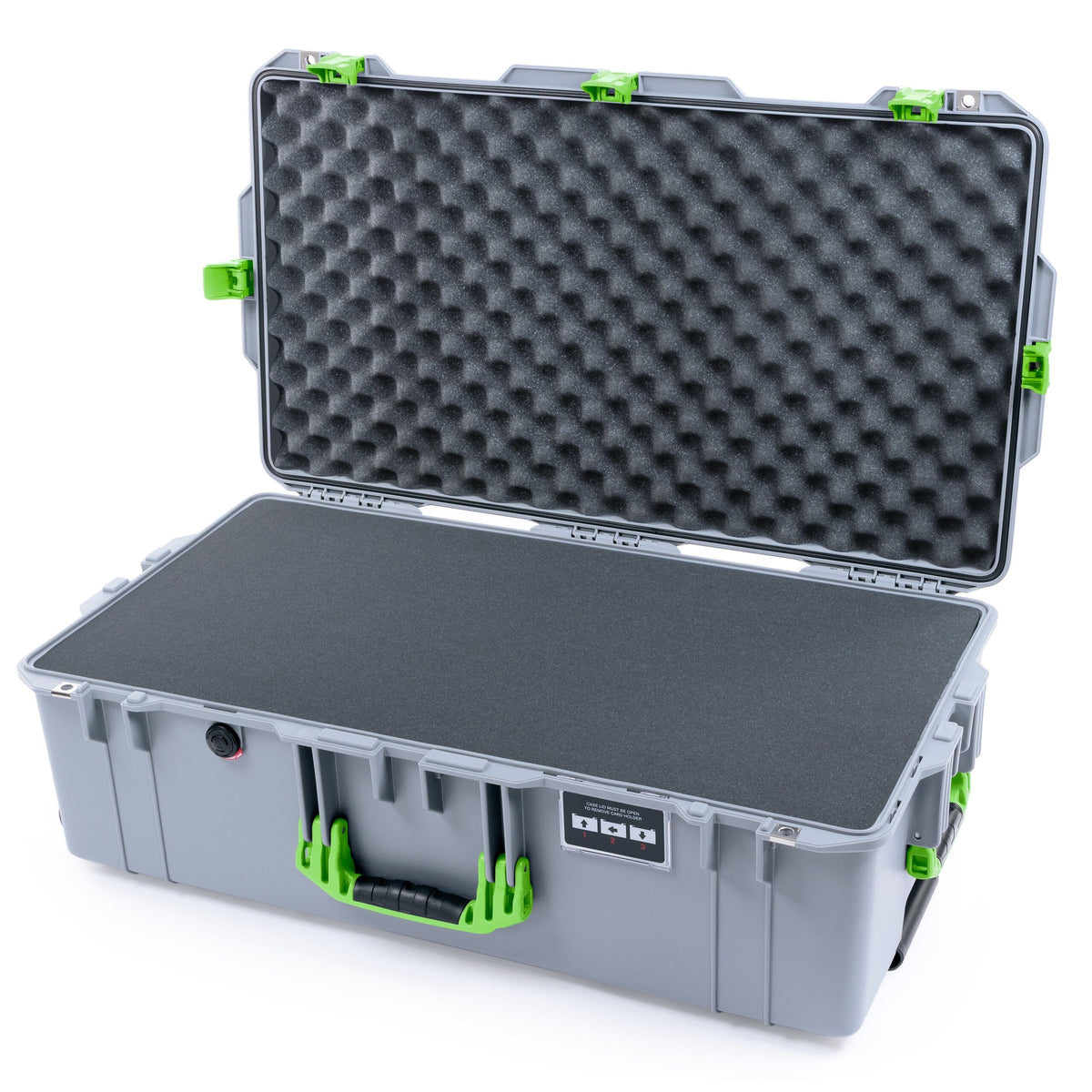 Pelican 1615 Air Case - Silver &amp; Lime Green Trolley Pick &amp; Pluck Foam / Convoluted Lid Foam ColorCase 016150-0001-180-301-300