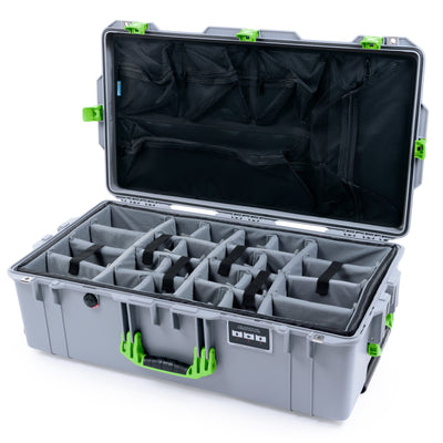 Pelican 1615 Air Case - Silver & Lime Green Trolley Padded Microfiber Dividers / Mesh Lid Organizer ColorCase 016150-0170-180-301-300
