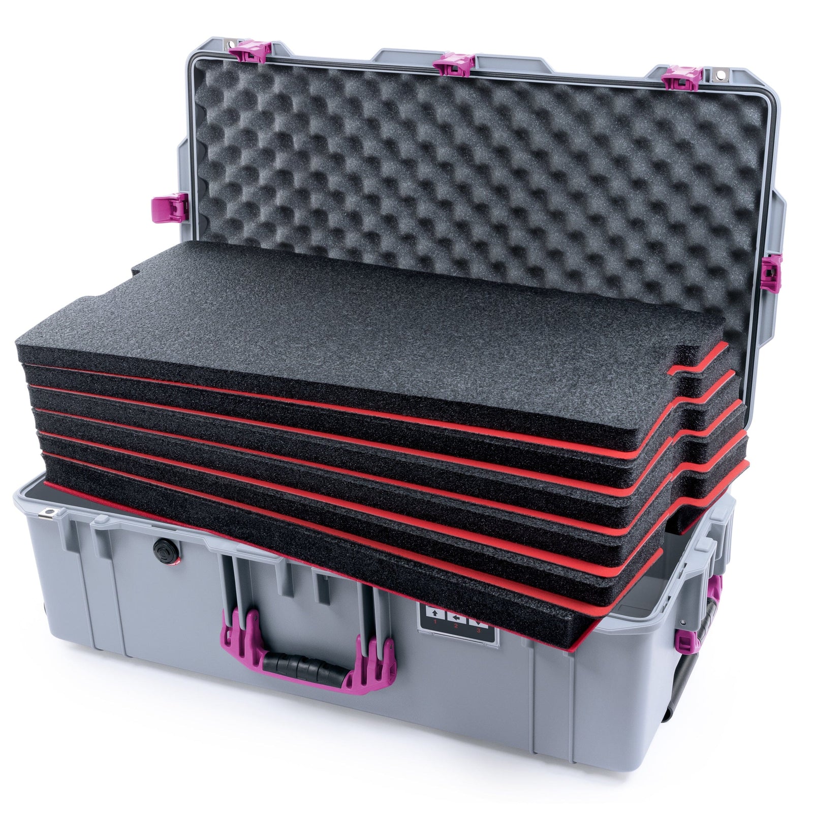 Pelican 1615 Air Case - Silver & Magenta Trolley DIY Tool Foam Kit / Convoluted Lid Foam ColorCase 016150-0060-180-401-400