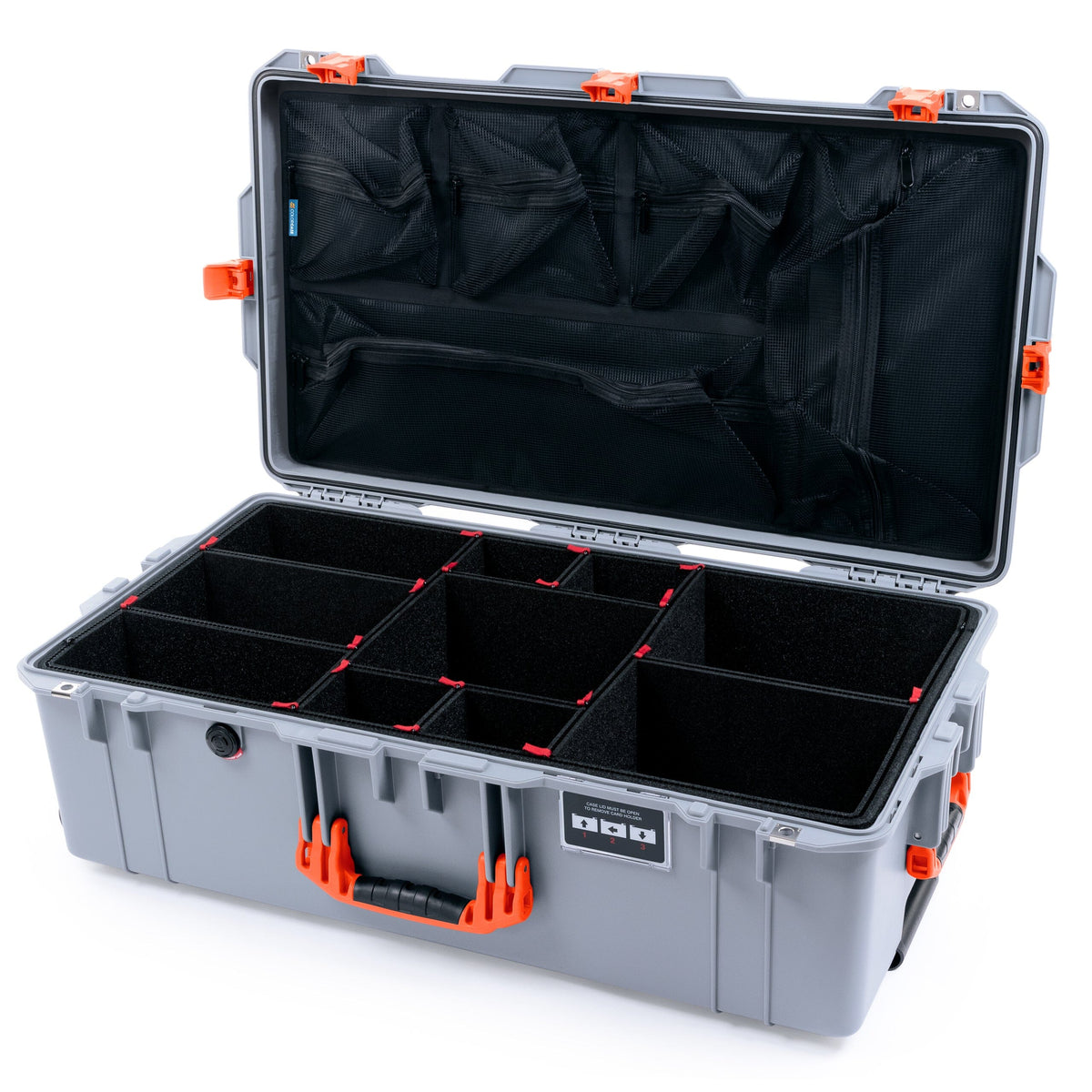Pelican 1615 Air Case - Silver &amp; Orange Trolley TrekPak Divider System / Mesh Lid Organizer ColorCase 016150-0120-180-151-150