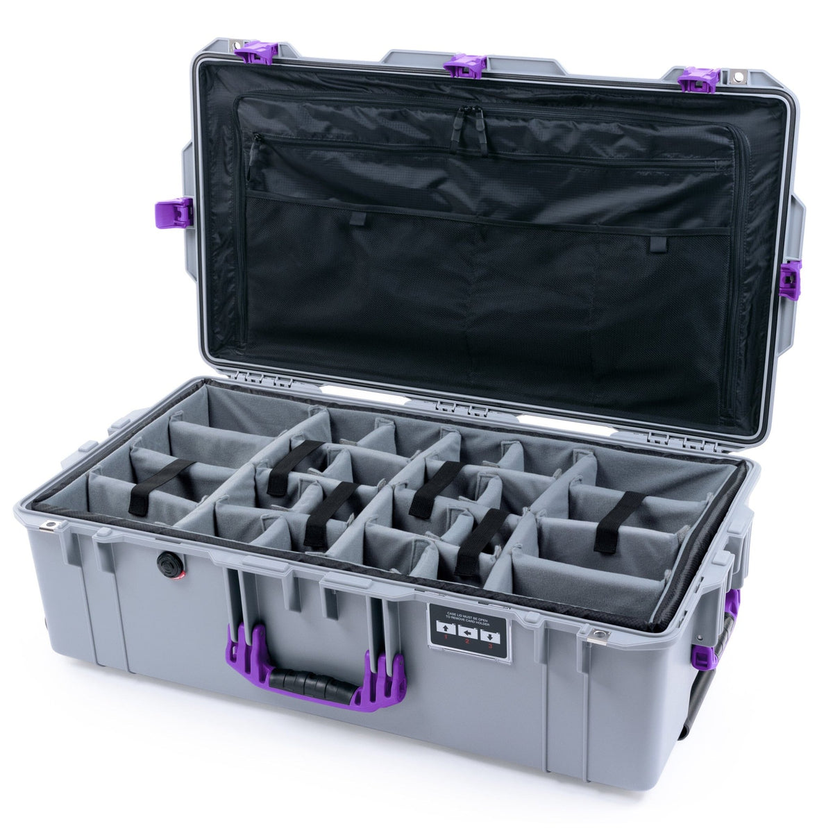 Pelican 1615 Air Case - Silver &amp; Purple Trolley Padded Microfiber Dividers / TRVL Lid Organizer ColorCase 016150-0370-180-371-370
