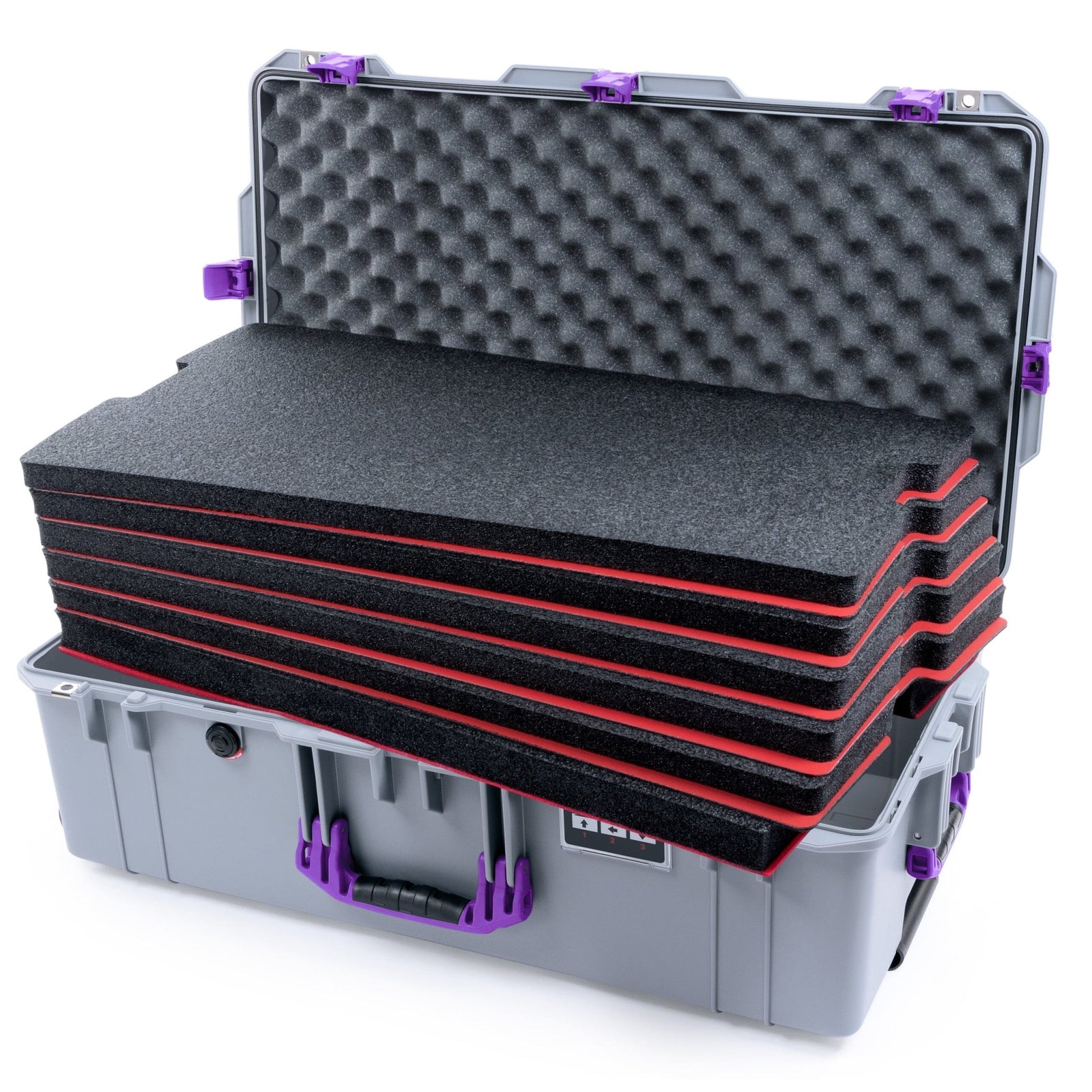 Pelican 1615 Air Case - Silver & Purple Trolley DIY Tool Foam Kit / Convoluted Lid Foam ColorCase 016150-0060-180-371-370