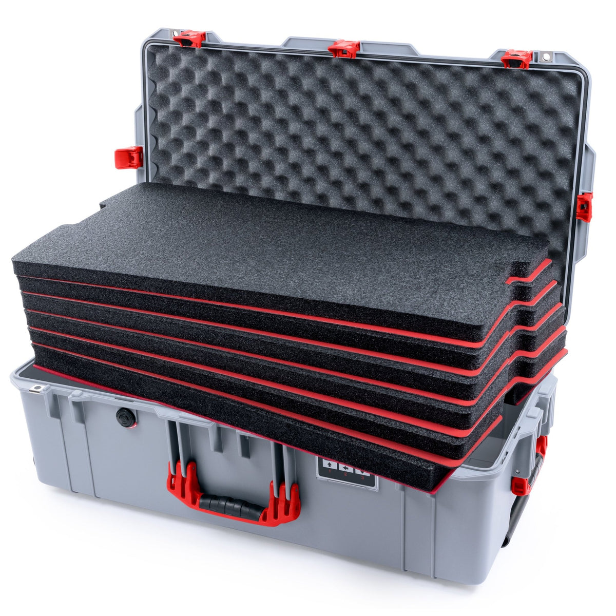 Pelican 1615 Air Case - Silver & Red TSA Latches - DIY Tool Foam Kit / Convoluted Lid Foam