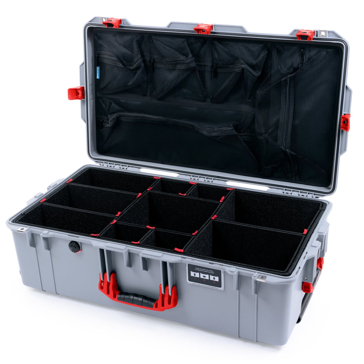 Pelican 1615 Air Case - Silver & Red TSA Latches - TrekPak Divider System / Mesh Lid Organizer