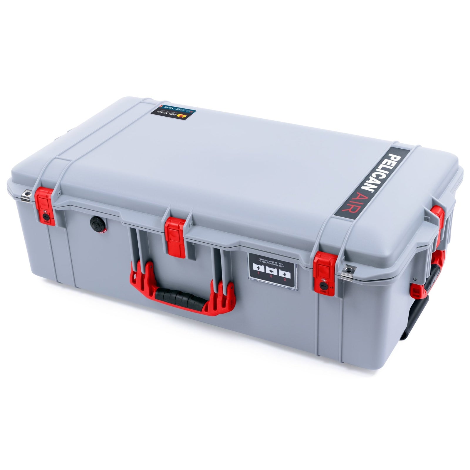 Pelican 1615 Air Case - Silver & Red TSA Latches + Trolley - Empty