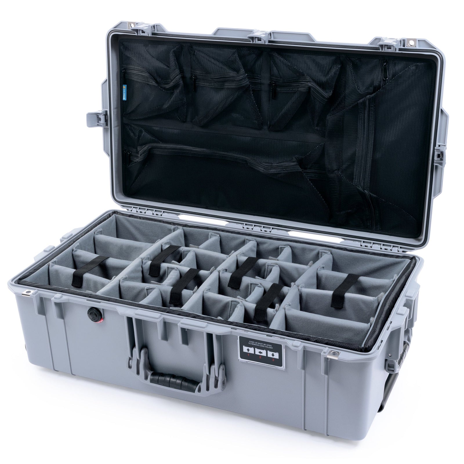 Pelican 1615 Air Case - Silver Padded Microfiber Dividers / Mesh Lid Organizer ColorCase 016150-0170-180-181