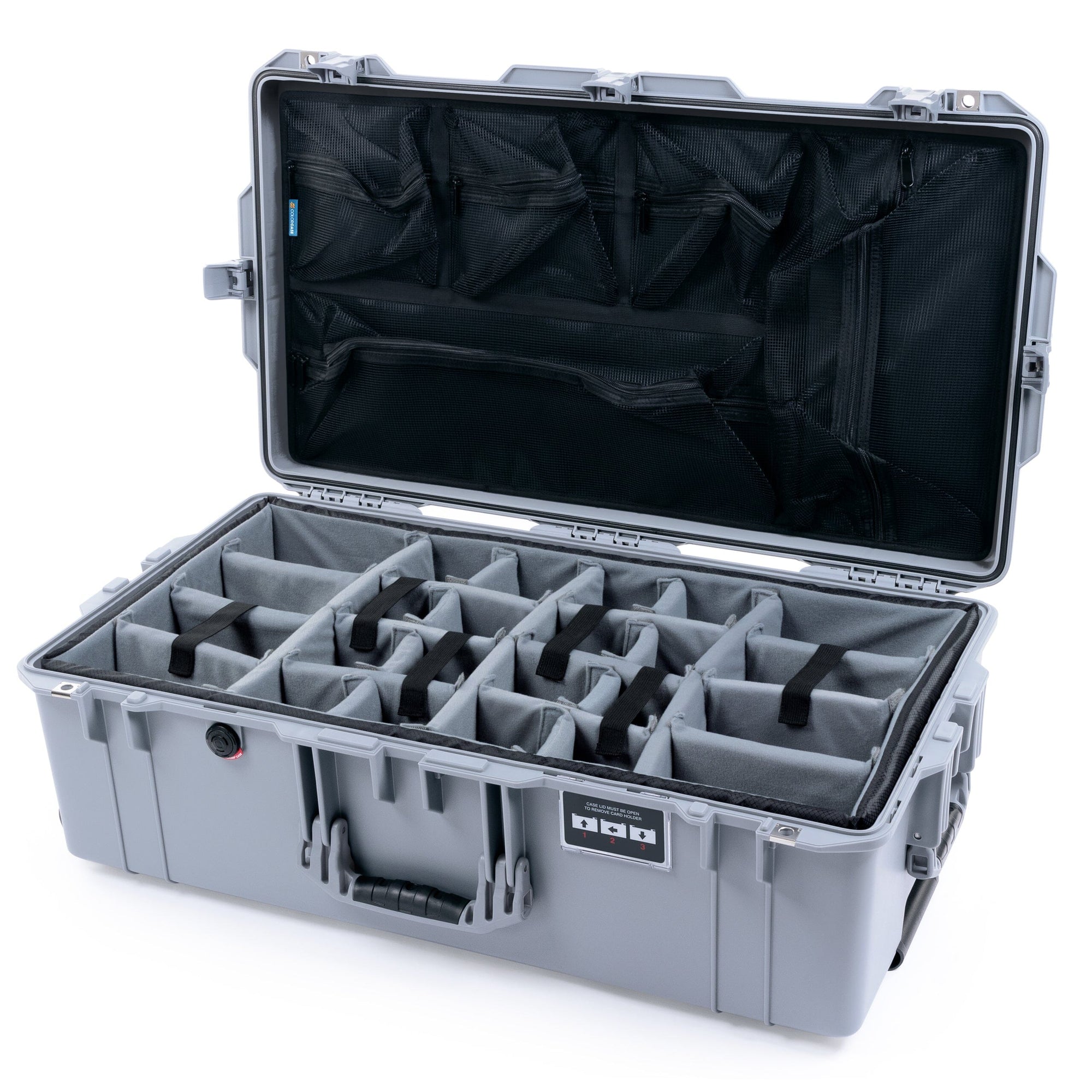 Pelican 1615 Air Case - Silver Padded Microfiber Dividers / Mesh Lid Organizer ColorCase 016150-0170-180-181