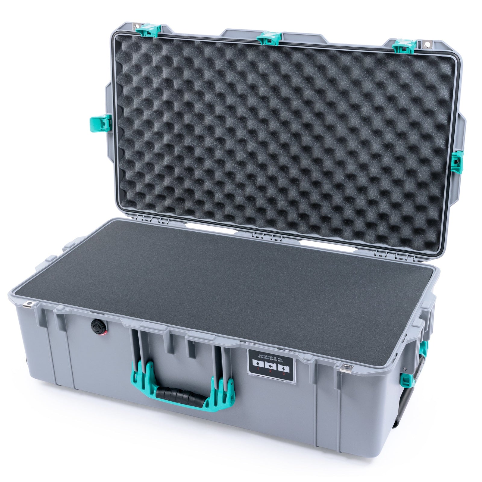 Pelican 1615 Air Case - Silver & Teal Trolley Pick & Pluck Foam / Convoluted Lid Foam ColorCase 016150-0001-180-591-590