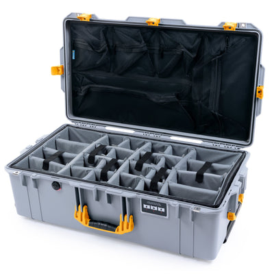 Pelican 1615 Air Case - Silver & Yellow Padded Microfiber Dividers / Mesh Lid Organizer ColorCase 016150-0170-180-241