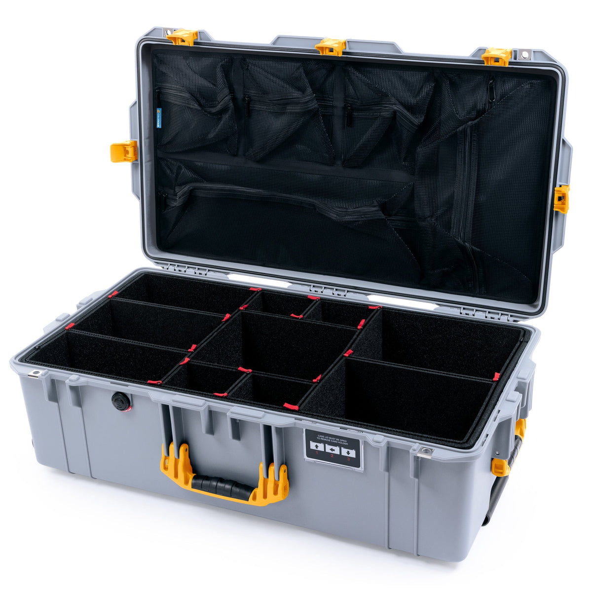 Pelican 1615 Air Case - Silver &amp; Yellow TrekPak Divider System / Mesh Lid Organizer ColorCase 016150-0120-180-241
