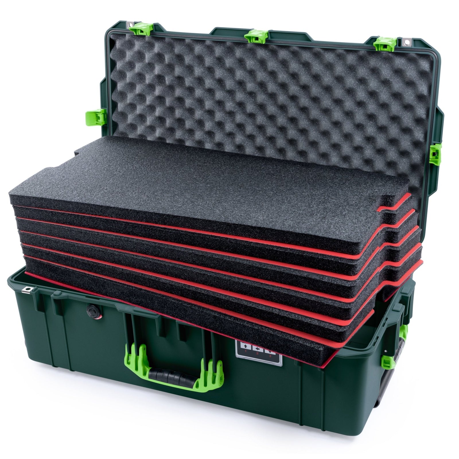 Pelican 1615 Air Case - Trekking Green & Lime Green Trolley - DIY Tool Foam Kit / Convoluted Lid Foam